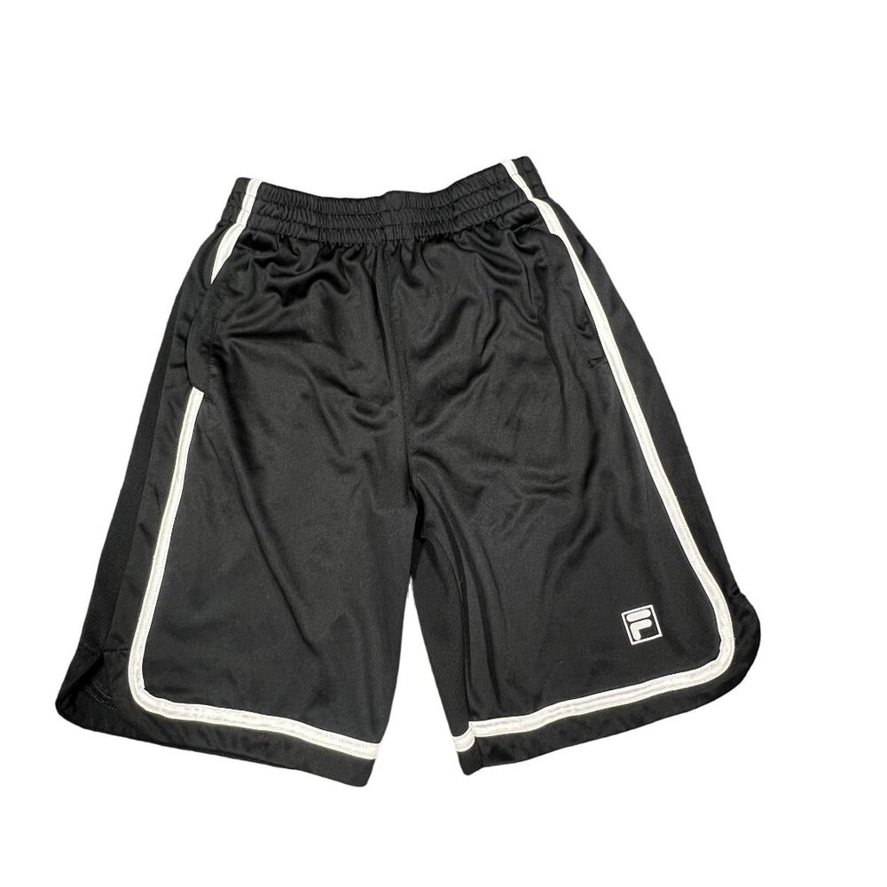 Fila Athletic Short Boys Size 10/12 Black White Trim Basketball Elastic 22x8